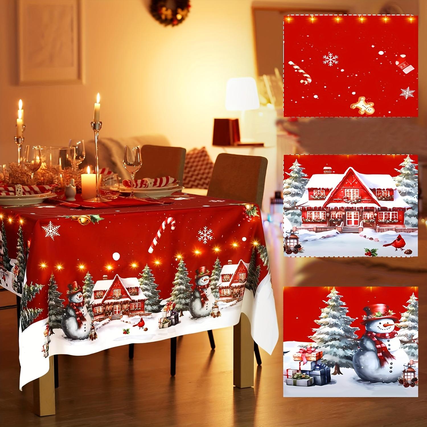 Christmas Rectangular Tablecloth, Snowflake Snowman Tablecloth, Christmas Table Decorations, New Year Party and Dinner Decoration