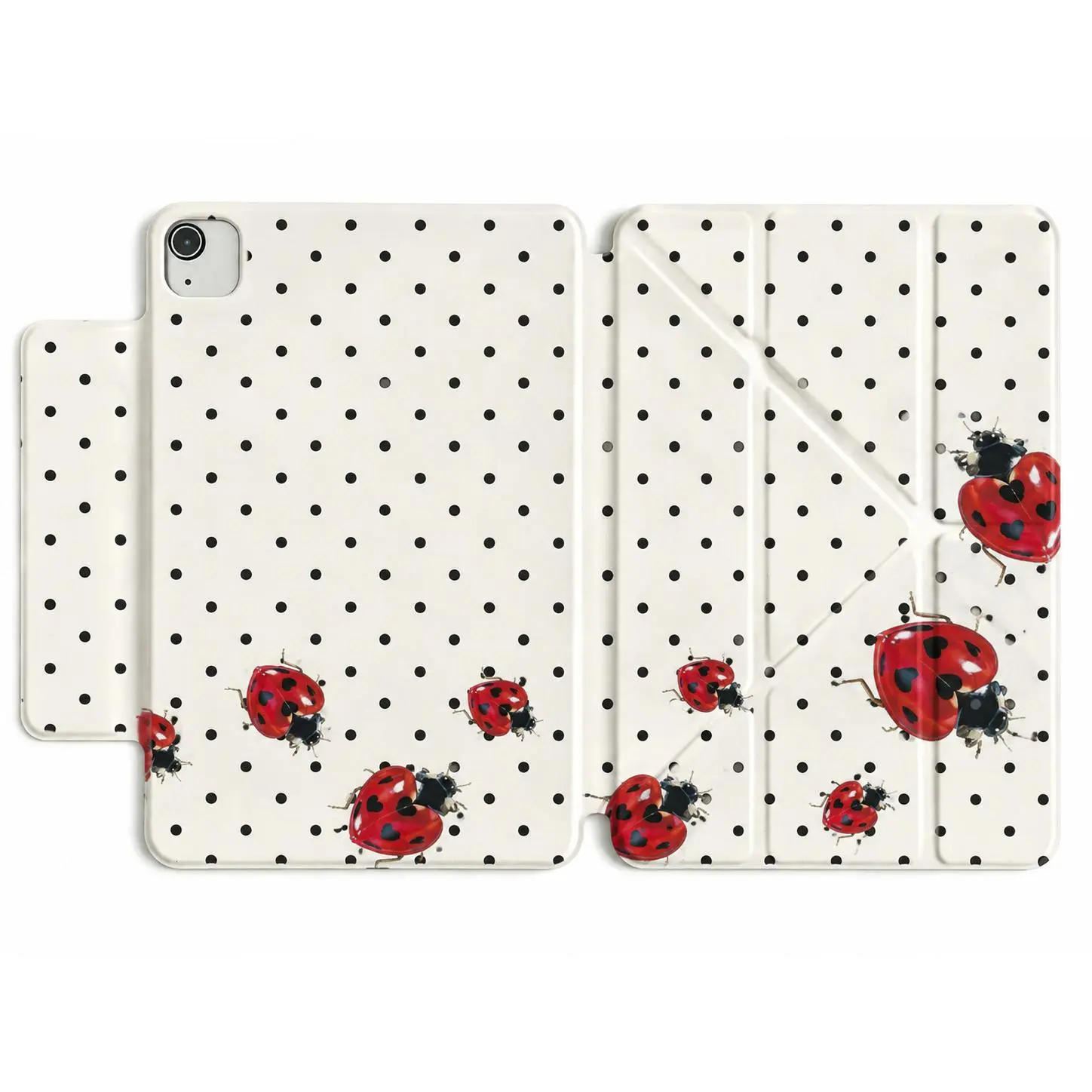 DarlingCase Cute Ladybug Polka Dot iPad Case, Magnetic Detachable 360° Rotatable Tablet Protective Cover with Built-In Pen Slot, Smart Auto Wake/Sleep, Foldable Y-Stand, Drop-Resistant Tablet Casing for iPad A16, Air 11/13, Pro 11/13, Mini 6/7