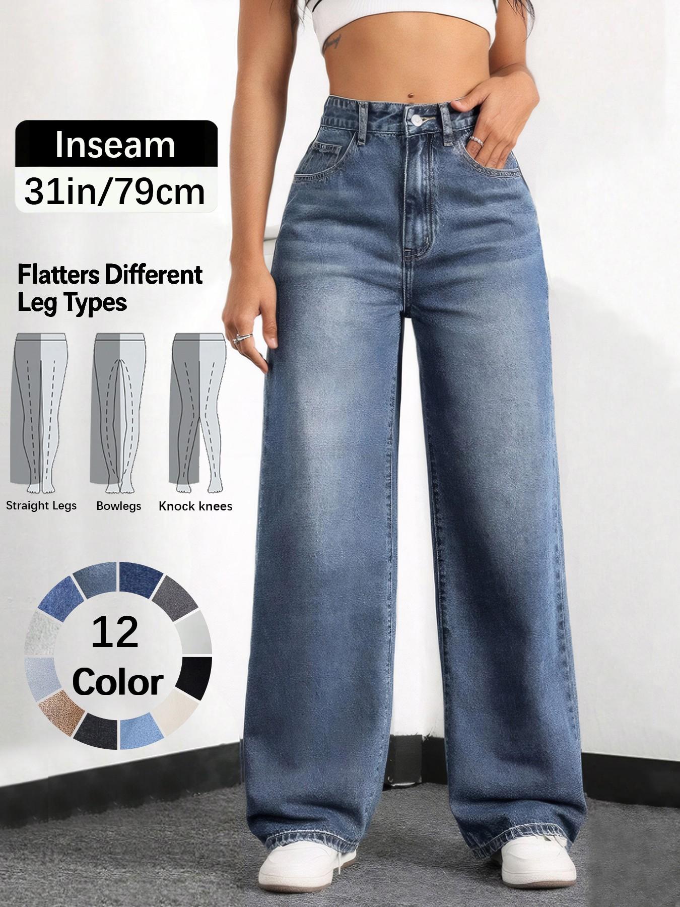 Women's Elastic Waist Denim Jeans with Pockets and Buttons, Casual Basic Fashion Comfortable Trousers for All Seasons, Perfect for Any Occasionstacked pants Womenswear