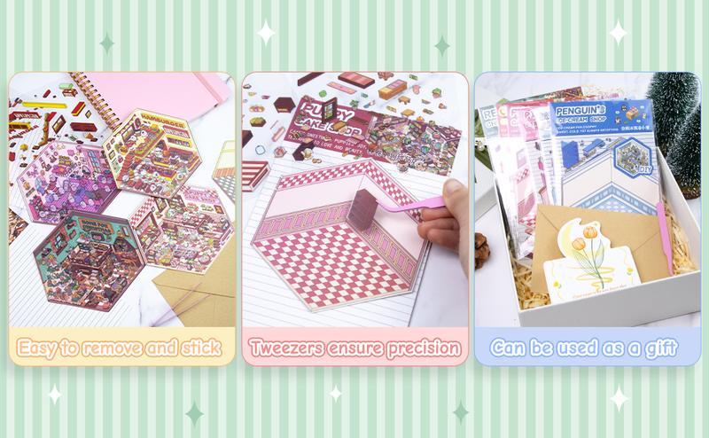 Pocket DIY 3D House Stickers, 32 Sets Fun DIY Sticker Scene Make Your Own Mini House Cute Cartoon Animal Scene Stickers for Kids Adult Sticker Art Relief Stress Pass The Time Holiday Christmas Fun