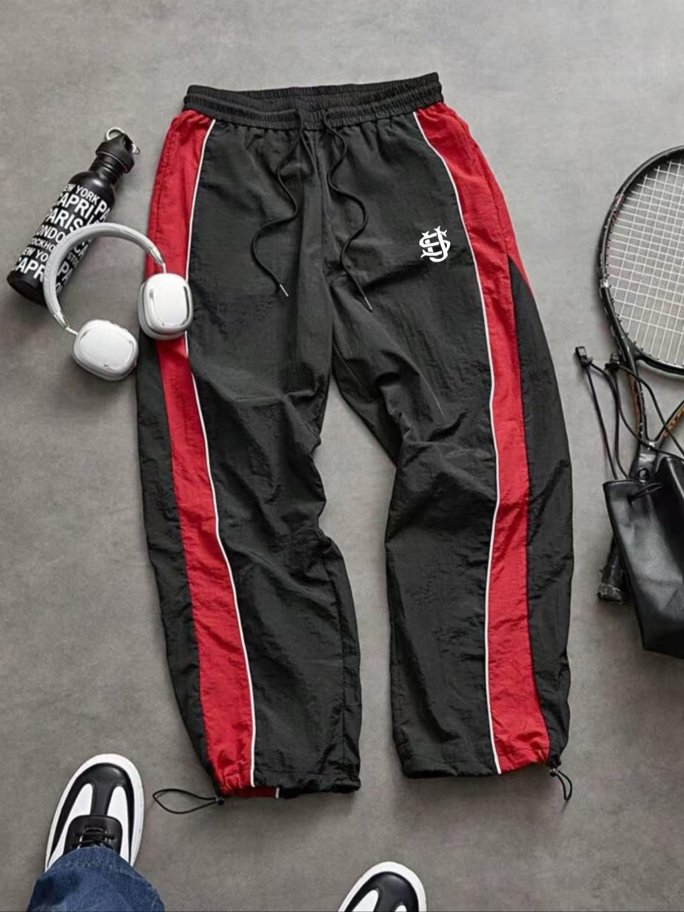 Men's Fashion Casual Striped Sport Pants, Nylon Fabric, Unique Print, Waist Drawstring, Ankle Elastic Adjustable, Perfect for Daily Wear, Outdoor Activities Trousers