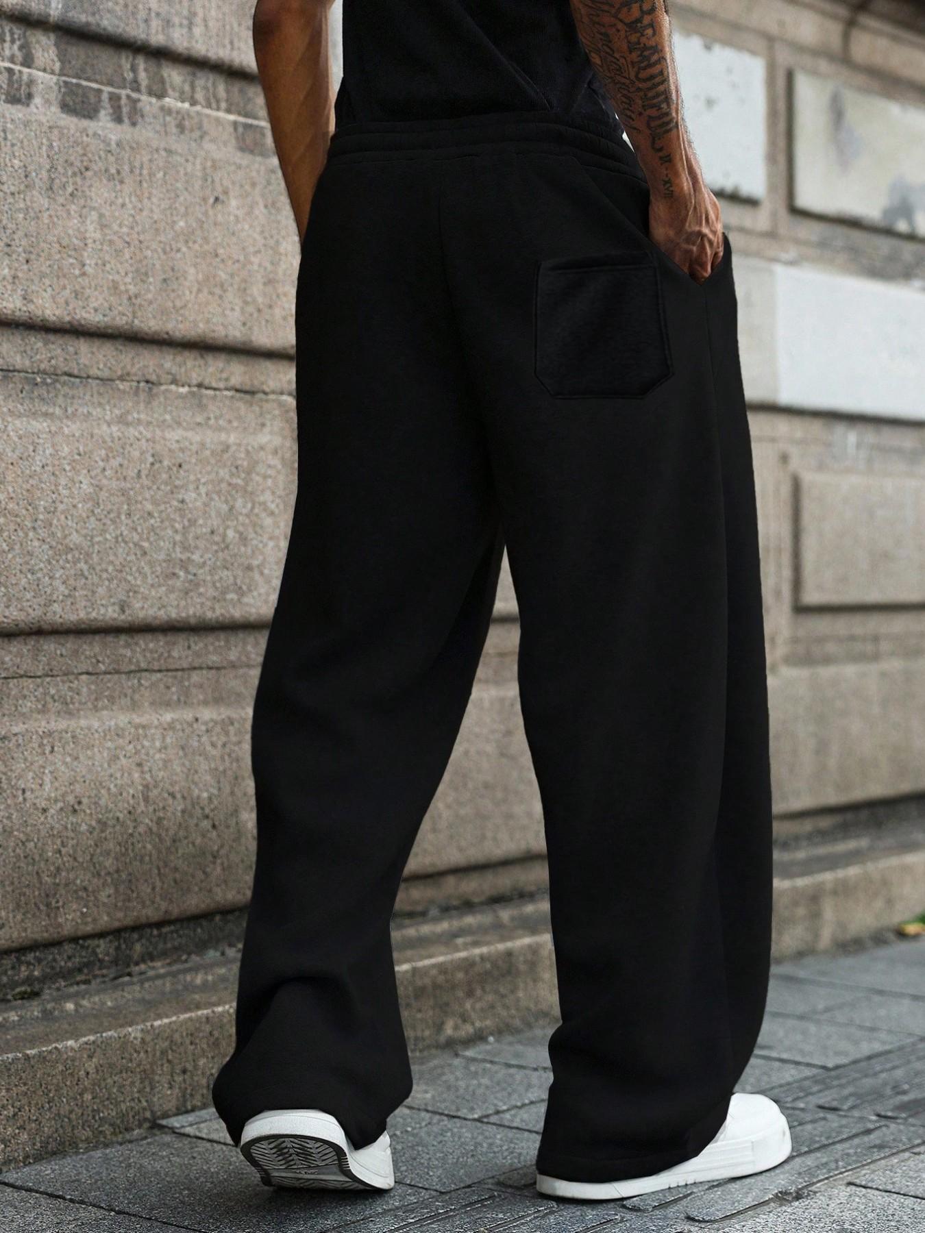 Men's Fleece Lined Casual Straight Leg Pants, Plain Basic Fashion High Street Jogger Pants, Rivet Decoration, Cold Weather Daily Wear, Streetwear, Casual Sports Trousers