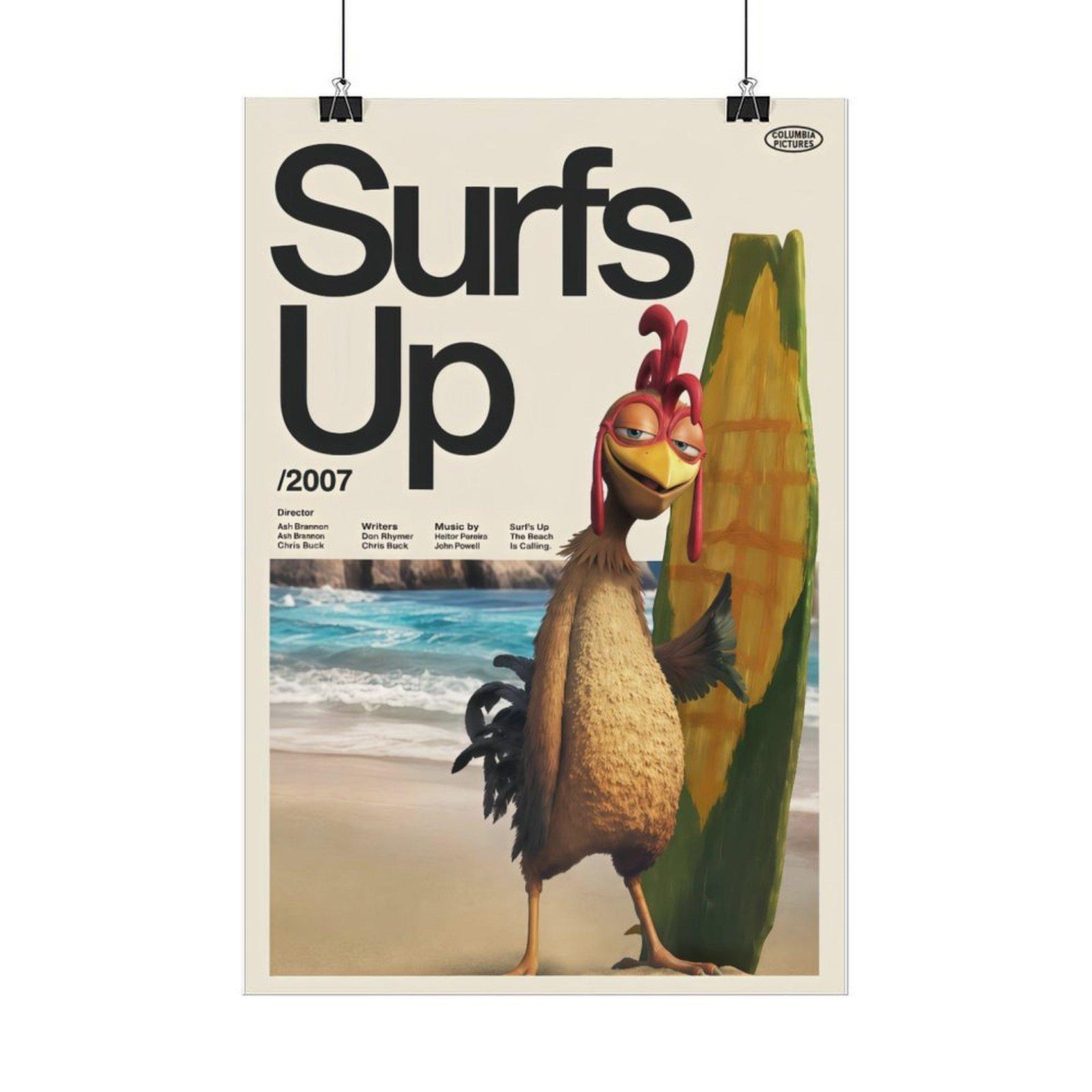 Surfs Up Chicken Joe Print Premium Artwork Film Poster Wall Decor for Room, Canvas Wall Art, Animated Movie Poster, Surfing Character Print, Kids Bedroom Decor, Beach Room Decor, Dorm Wall Art, Gift for Movie Fans