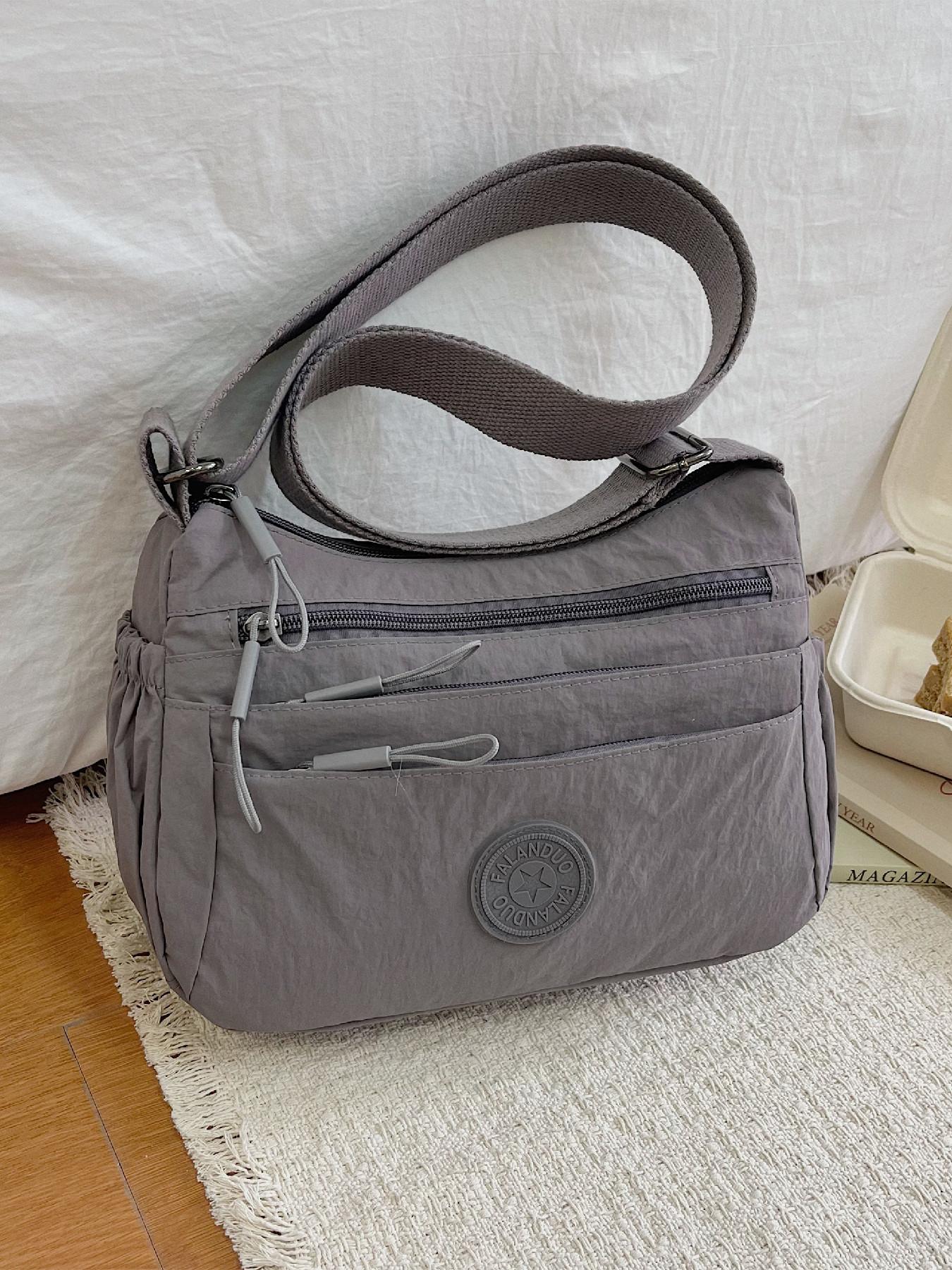 Lightweight Versatile Multifunctional Smooth Zipper Design Letter Decor Bag, Shoulder Crossbody Suitable for Daily Use Work Commute, Casual Crossbody Bag, Fashionable Crossbody Bag