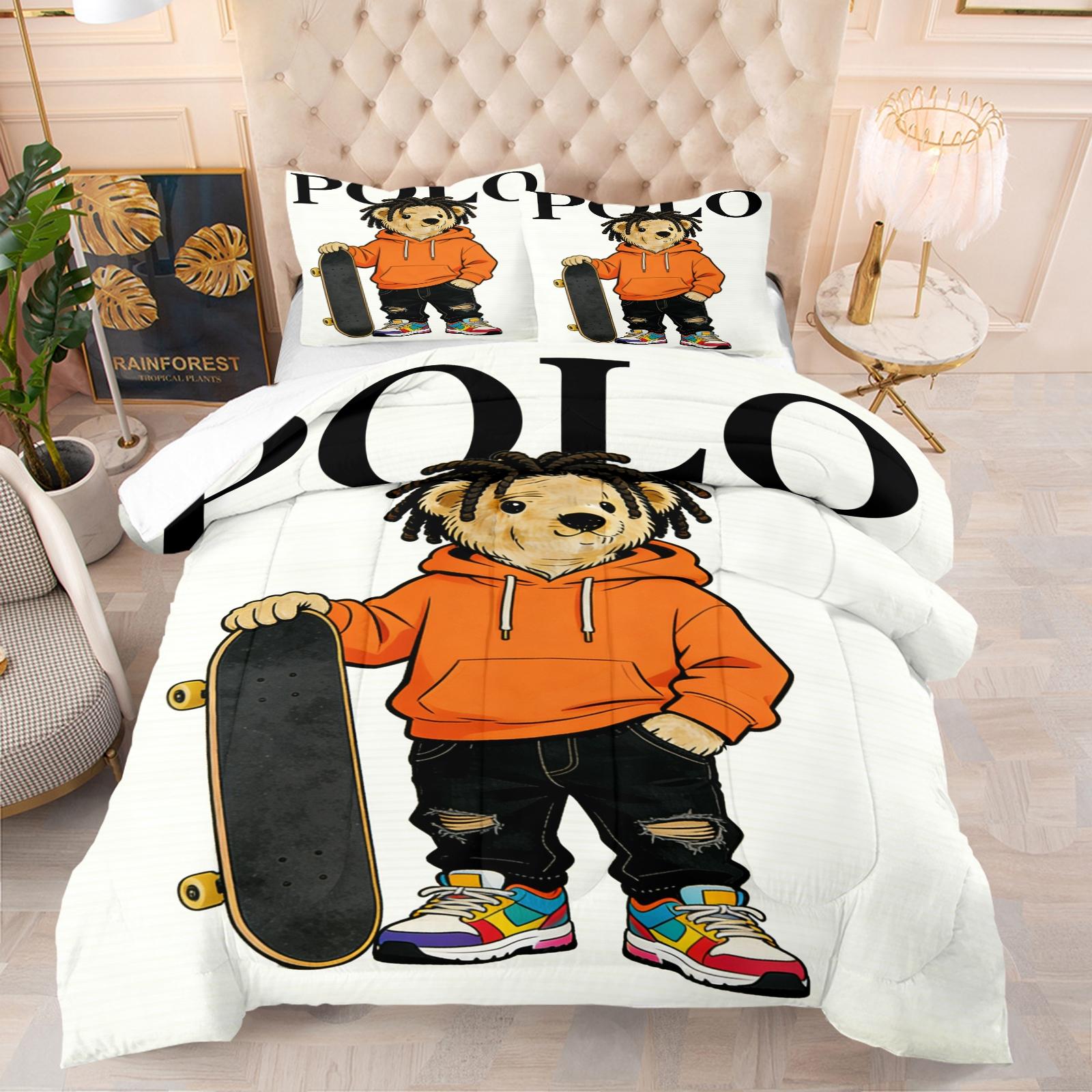 Bamboo Print Pattern Bedding Set, Includes 1 Quilt and 1 or 2 Pillowcases Without Pillow Inserts, Soft Bedroom Decor for Kids or Adults, Perfect Gift