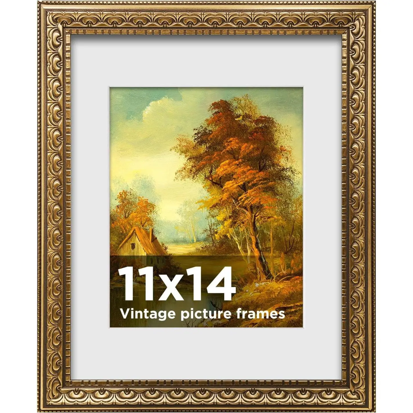 Vintage Ornate Gold 11x14 Picture Frame with White Mat for 8x10 Photo, Antique Wall Decor, 1 PackGift