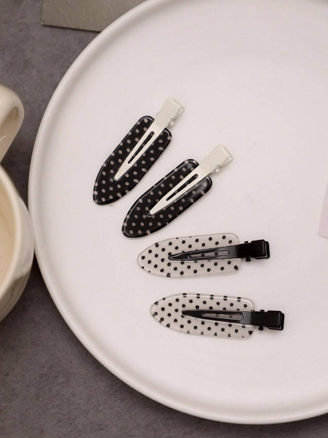 4pcs/Set Acetate Seamless Hairpin, Black & White, Acrylic Alligator Hair Clips, Flat Hair Clips, Cute Bangs & Hair Clips Accessories Polka Dot Hair Clips Bb Clamps Bangs Side Combs, Cute Fashion Accessories for Women and Girls