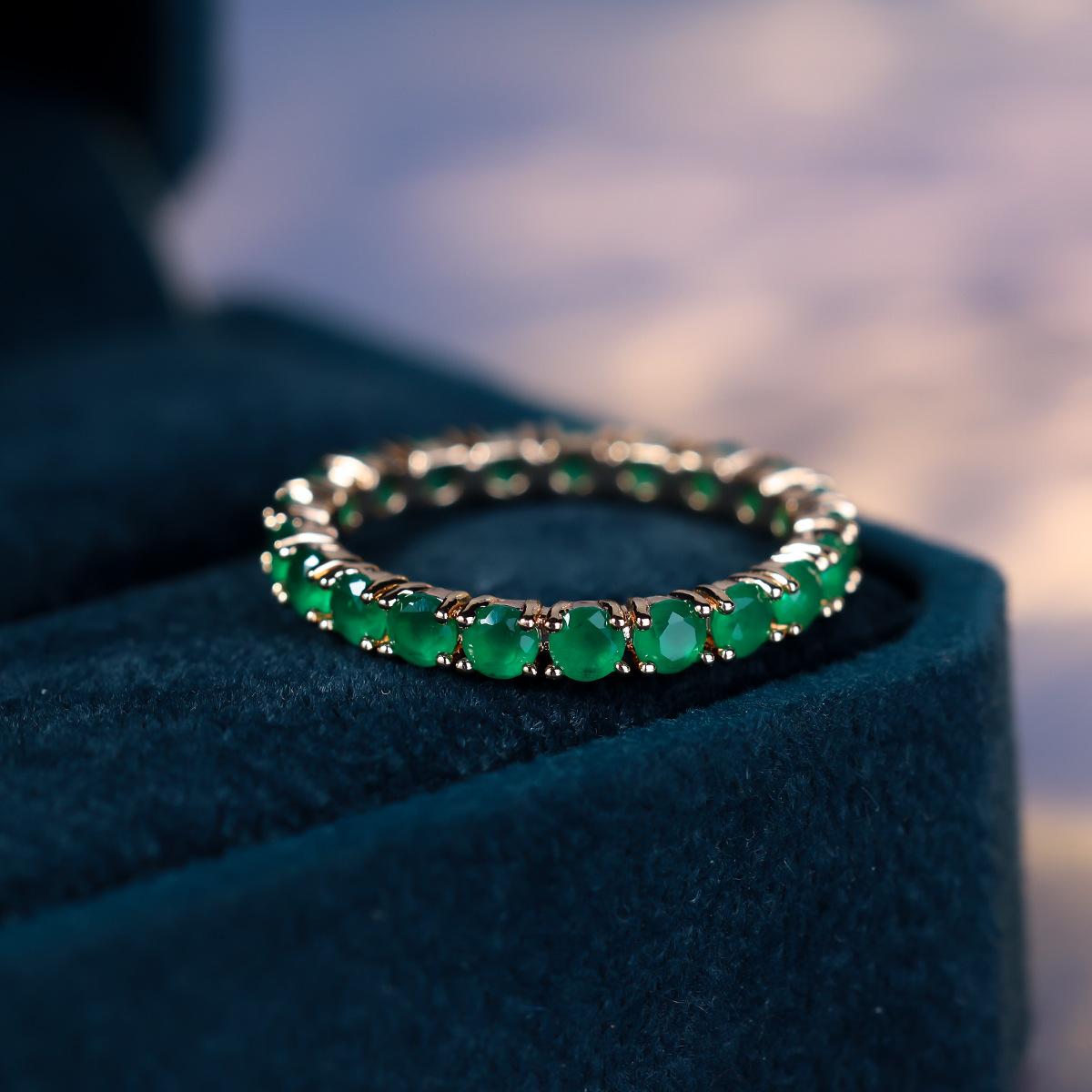 French-style vintage champagne gold ice flower zirconia ring with full-set diamonds