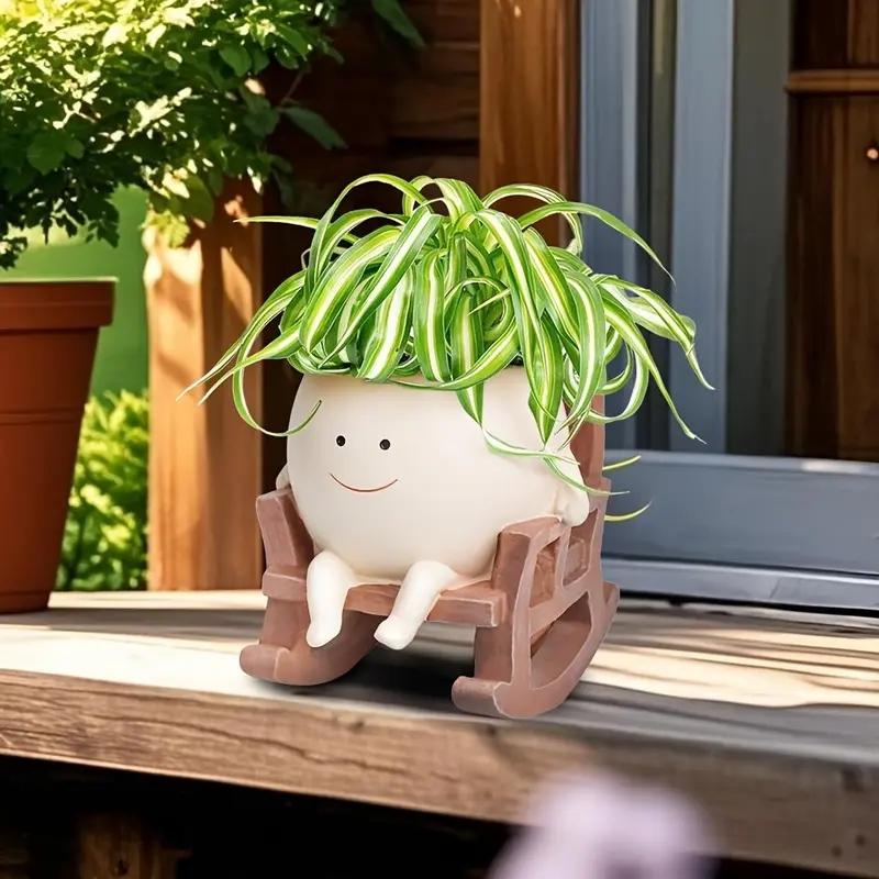 Cute Cartoon Design Resin Flower Vase, Chair Shape Decorative Planter with Drainage Hole, Home Office Desk Plant Holder, Home Decor Pots, Modern Home Decoration