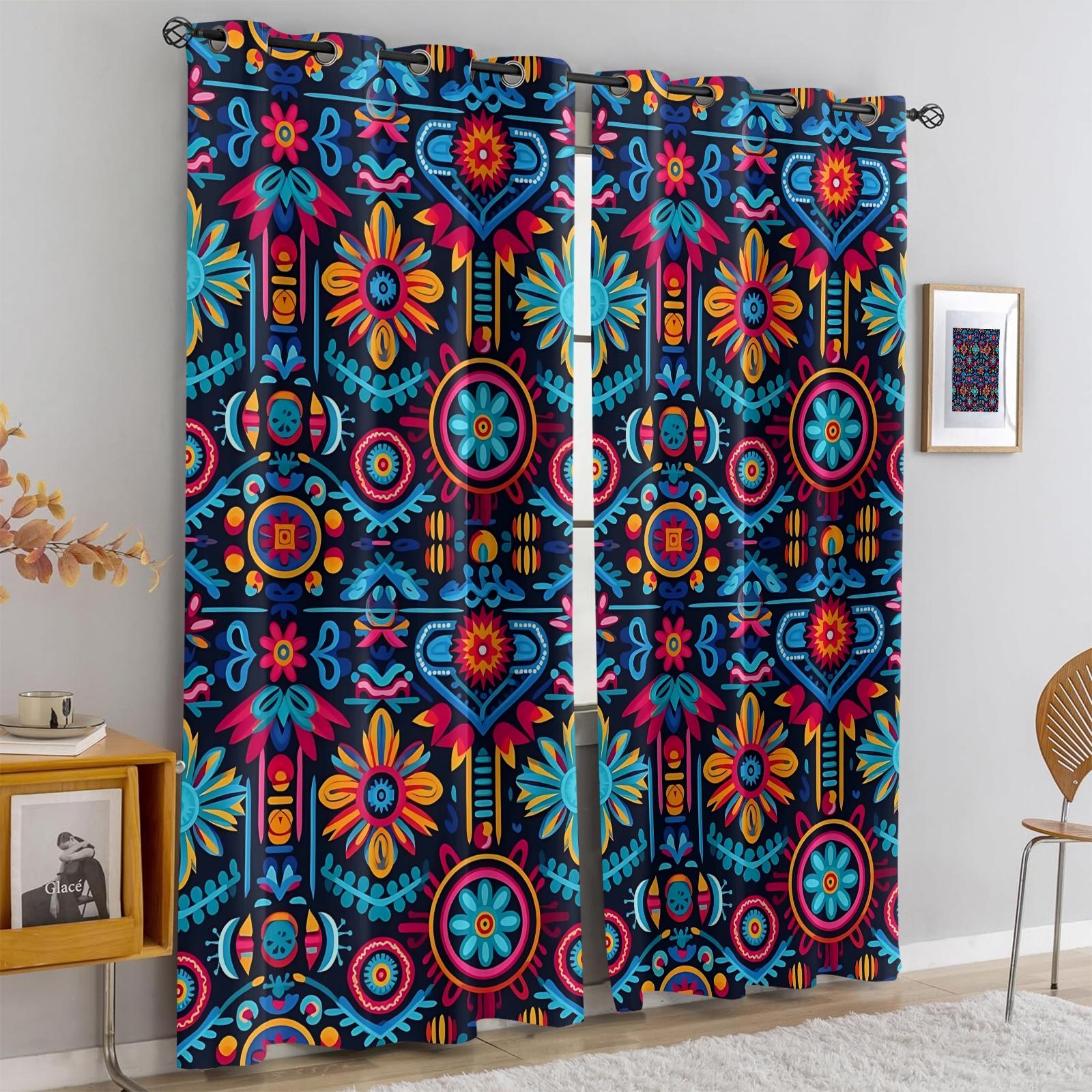 2 Panels Boho Paisley Print Blackout Curtains, Vintage Ethnic Style Darkening Grommet Window Drapes, HD Digital Print, Soft Durable & Light Blocking, Perfect for Bedroom, Living Room, Dorm & Studio Home Decor