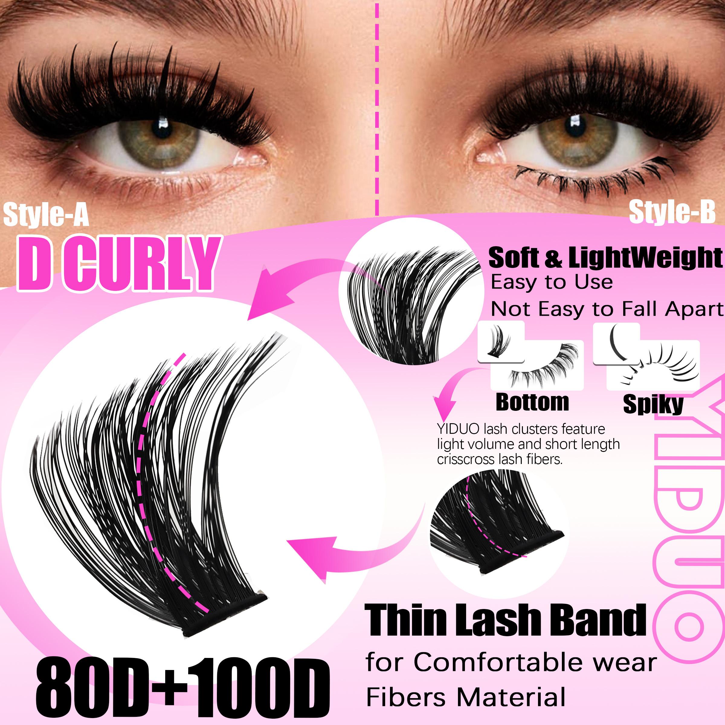 6 Styles False Eyelash Cluster Kit Bottom,/Spiky,/40D/60D/80D/100D Volume Lash Extensions Kit,  D-Curl 1100 Pcs Eyelash Cluster Kit With Lash Bond and Seal Tweezers Remover Eyelash Tools DIY at Home Easily
