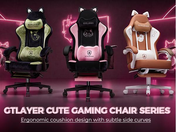 GTPLAYER Pink Gaming Chair Cute with Cat Ears Paw Lumbar and Cushion,Ergonomic Computer Chair with Footrest,Reclining PC Game Chair for Girl Computer Chair 300lbs for Adult