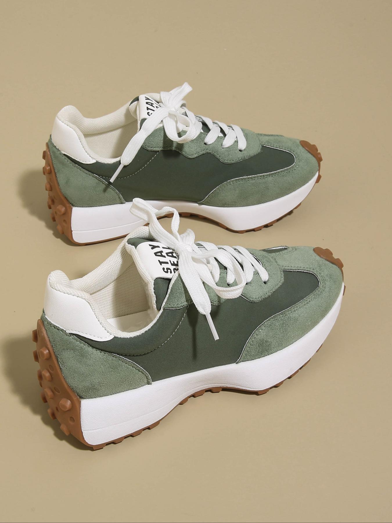 Women's Casual Retro Sport Shoes, Colorblock Design, Student Low Top Flats, Perfect Gift for Her, Round Toe PU Leather Sneakers, Trendy Fashion Sneaker1123