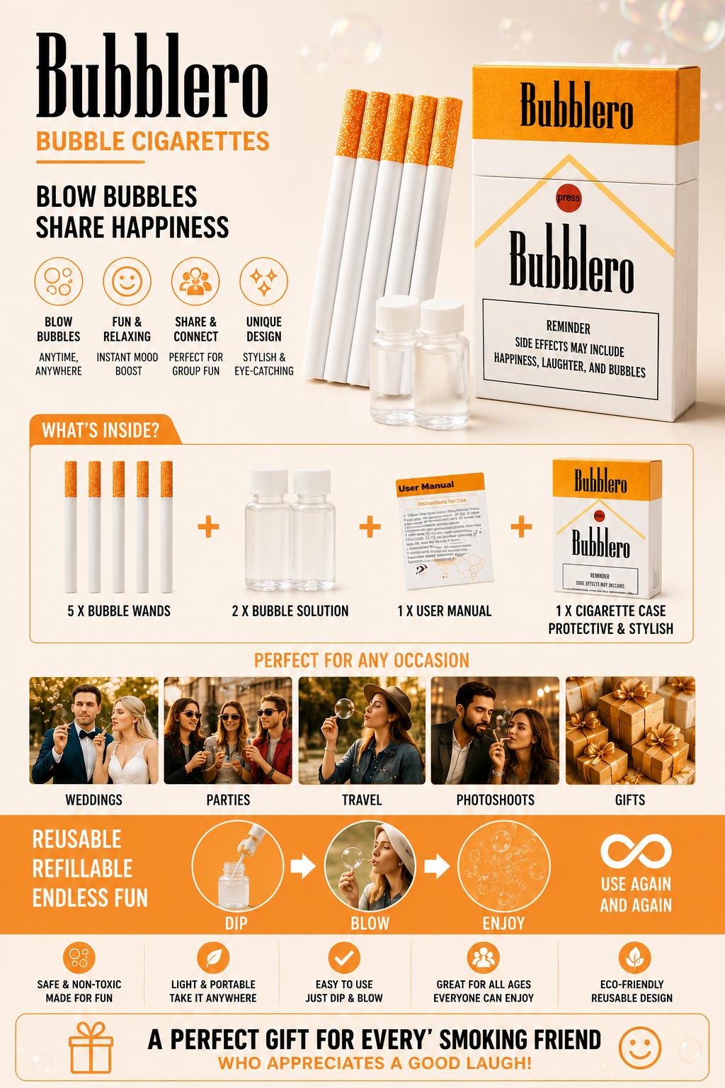 Bubblero Bubble Cigarette Pack Toy Funny Gag Gift for April Fools' Day &  Graduation Season Prank