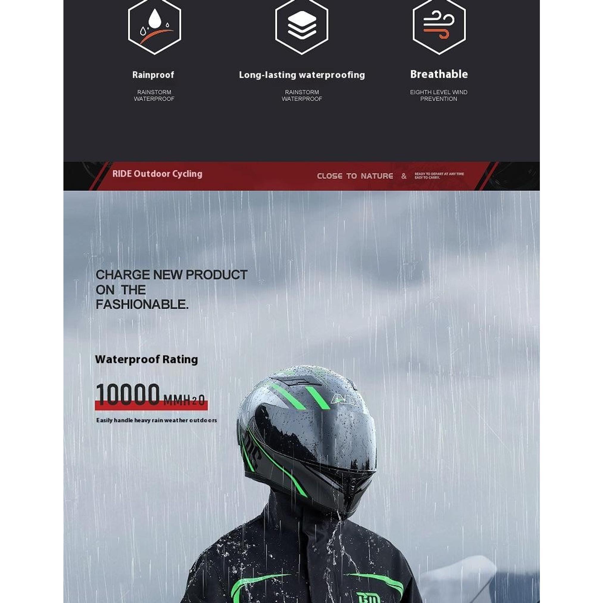 Men's Motorcycle Rain Suit, Split Raincoat & Rain Pants, Waterproof Storm Proof Riding Gear, 1 Set