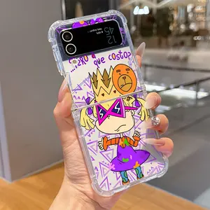 Funny Fashion Cool Rugrats Phone Case for Samsung Galaxy Zflip3 Zflip4 Z Flip3 Flip4, Anti-Drop Transparent Soft Back Cover
