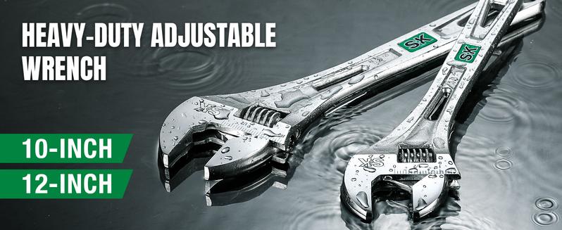 SK 2-Pack Adjustable Wrench Set, 6, 8, 10 and 12-Inch, Cr-V Steel, SAE & Metric Scales