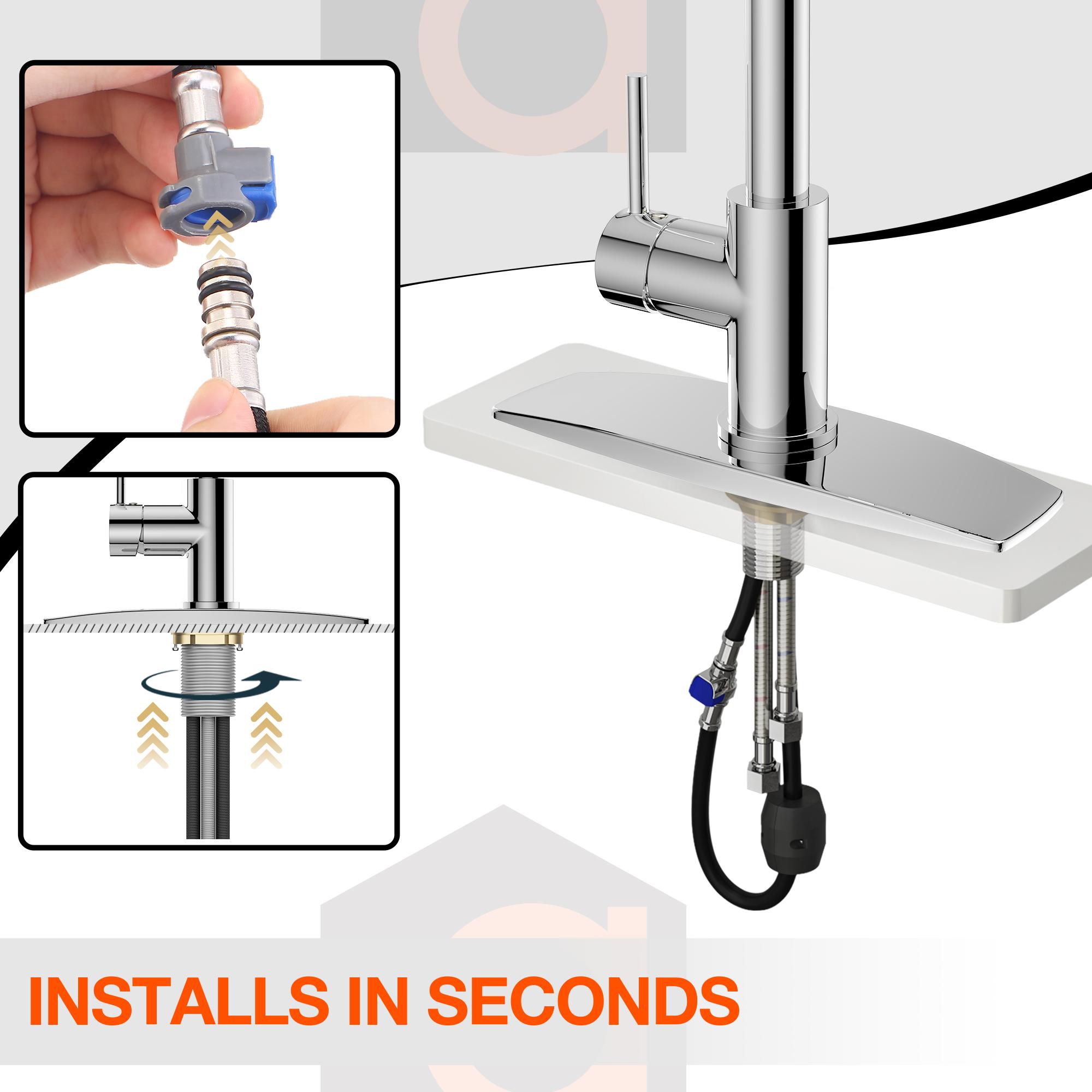 FORIOUS Kitchen Faucet with Pull Down Sprayer，Adjustable High Pressure Stainless Steel Single Handle Rotated Pull Out Kitchen Sink Faucets