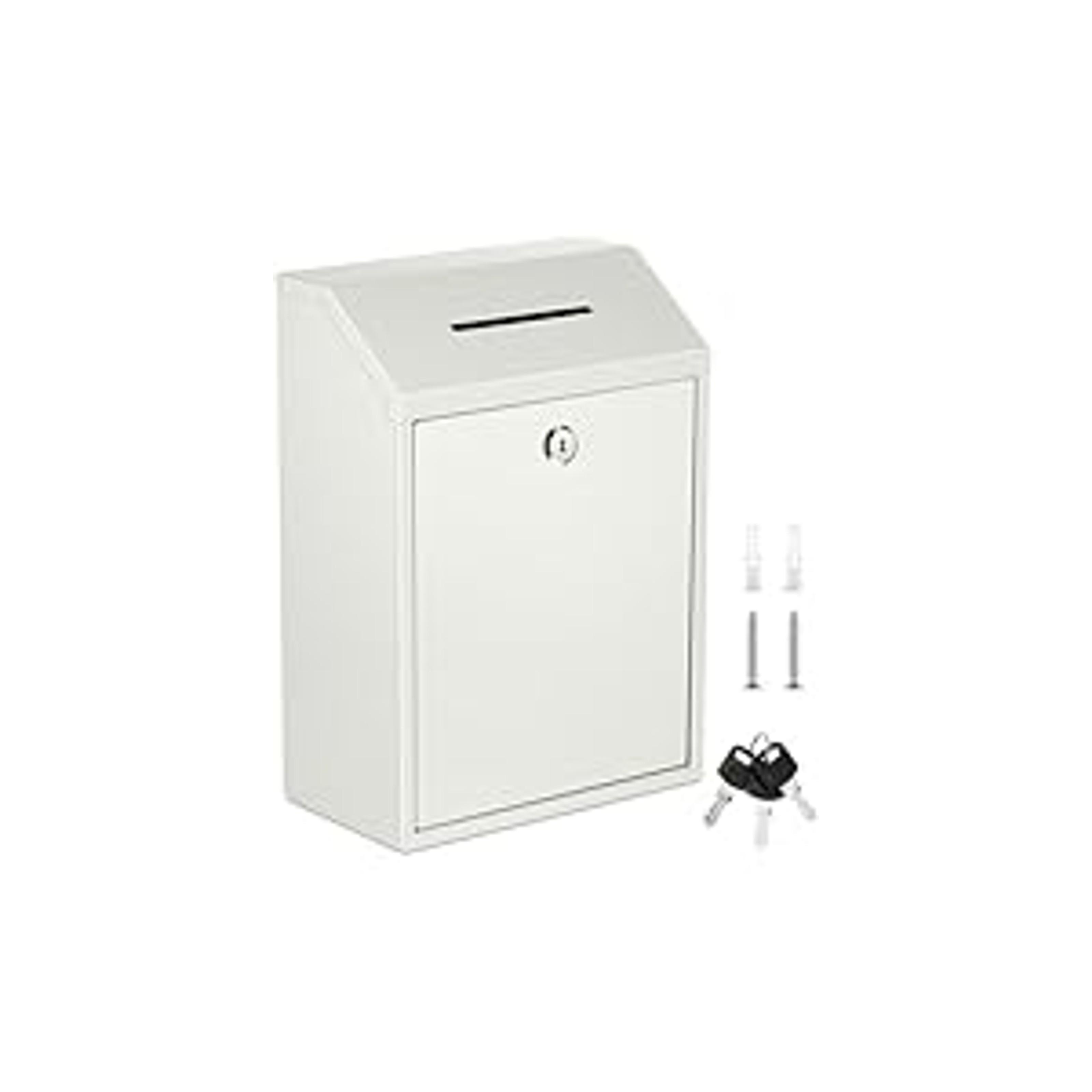 Metal Lockable Donation Cash Box - Money Safe for Cash, Security Lock Box with Key Lock, Confidential Money Drop Container, 1x Black Mailbox with Nail-Hook Installation, Pre-Punched Holes, Wall-Mounted, for Friends, Neighbors (10.24x5.71x2.95in), Wall Mou