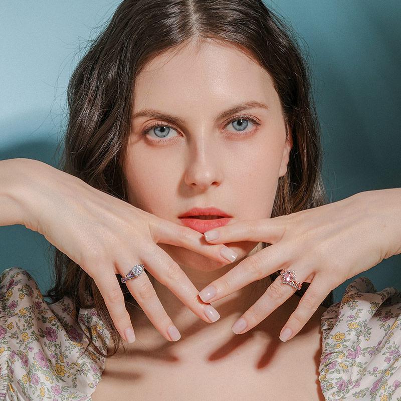 Jeulia 4.3 Carat Personalized Sterling Silver Butterfly Rings for Women Purple Amethyst Bridal Round Cut Wedding Engagement Eternity Valentine's Promise Ring Sterling Silver Zircon s925 sterling silver