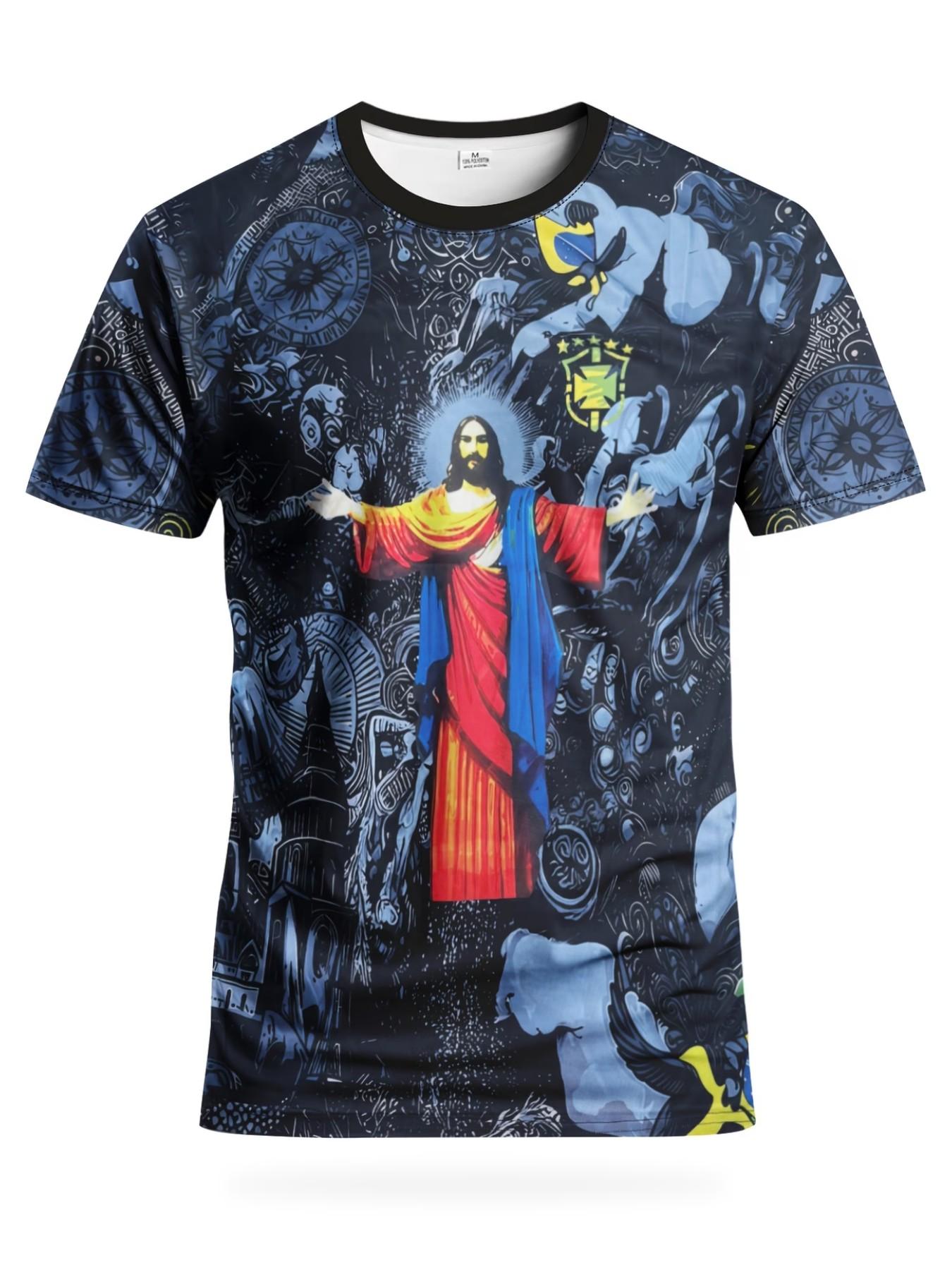 Men's Brazil Style Football Jersey & Comfortable Round Neck Sport Top, Jersey Tee, Casual All Season Fitted Shirt, Perfect Gift for Soccer Training