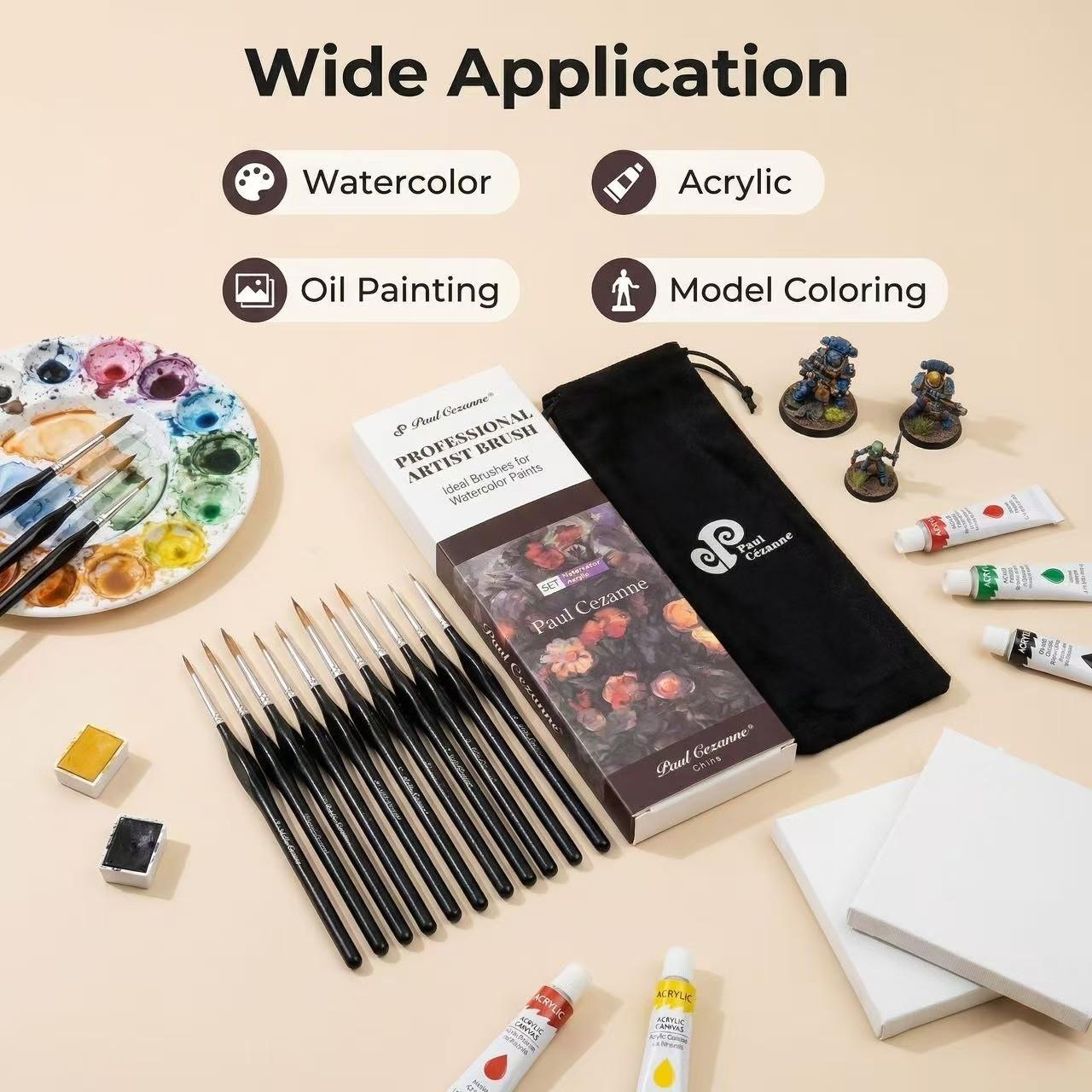 11-Piece Drawing Brush Set with Dustproof Bag Gift Box, Various Tip Sizes for Fine Lines, Triangle Handle Design, Ideal for Artists