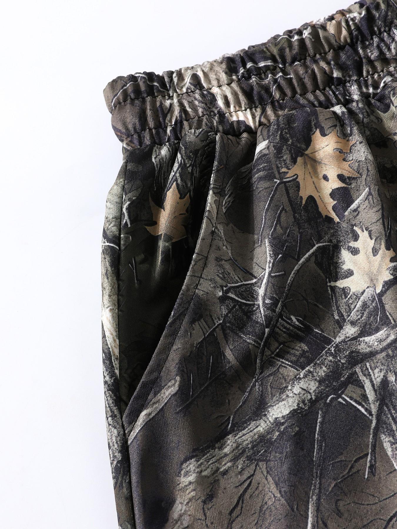 2-Piece Camo Print Set, Camouflage, Soft Short Sleeve Top & Drawstring Shorts, Loose-Fit Casual, American Country Style, Millennial Fashion, Adjustable