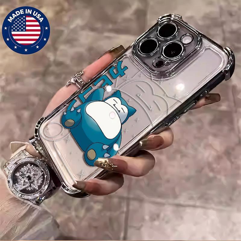 Pokémon Snorlax Aesthetic Vintage Unique Fashion Trend Casing, Soft Silicon TPU Cellphone Cover for iPhone 16/15/14/13/12 Plus Pro Max, Protective Anti-Drop Shockproof Anti-Scratch Mobile Phone Accessories, Custom