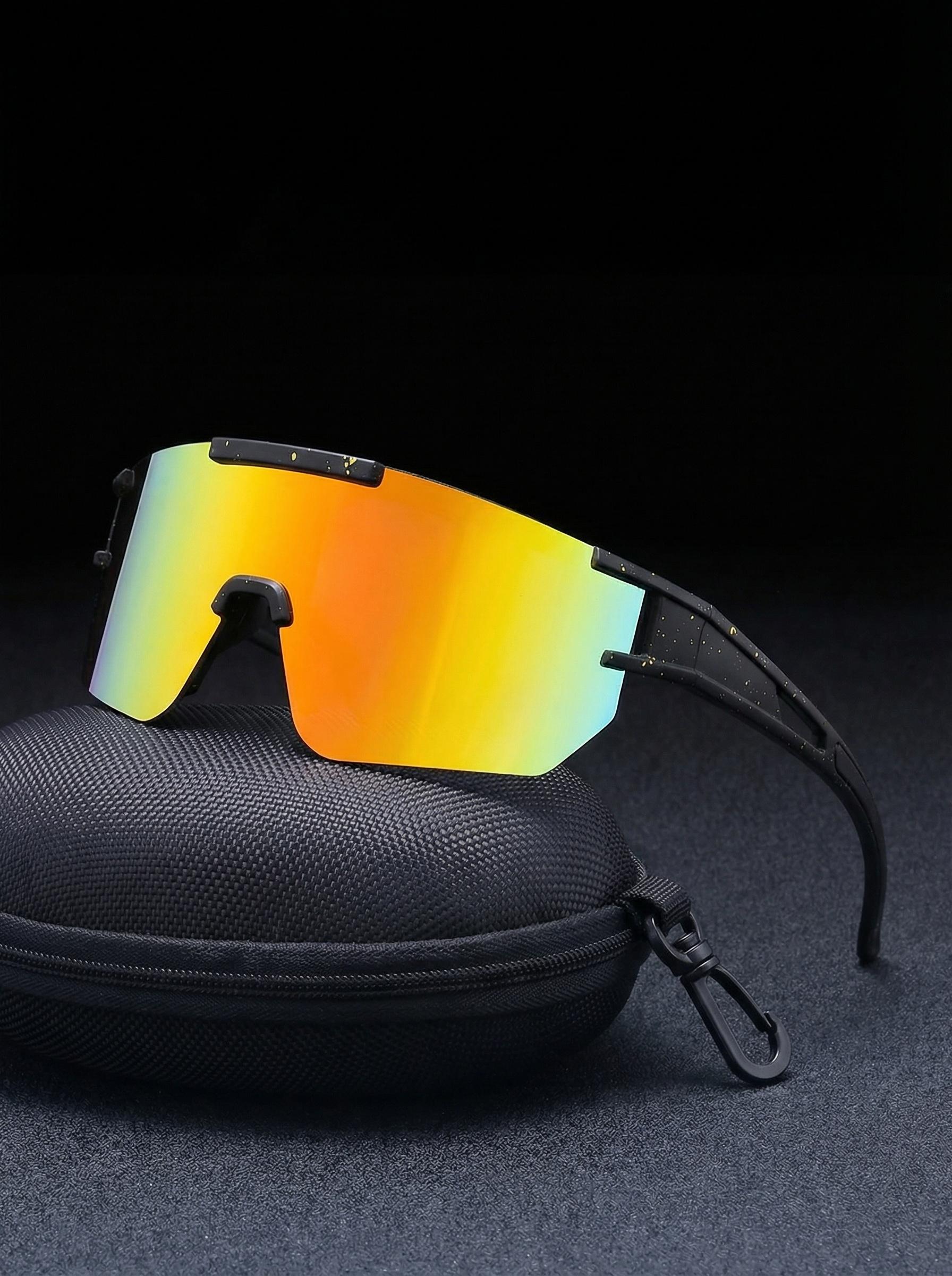 Unisex Frameless Color Film Glasses, Street Style Ink Splatter Cutout Design, Large Frame Casual Sports Eyewear, Includes Case