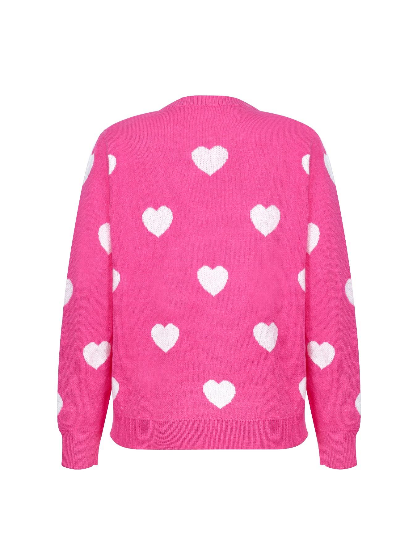 Women's Heart Print Round Neck Loose Sweater, Casual Long Sleeve Crew Neck Jumper, Women's Knitwear For Daily Wear, Womenswear, Tops