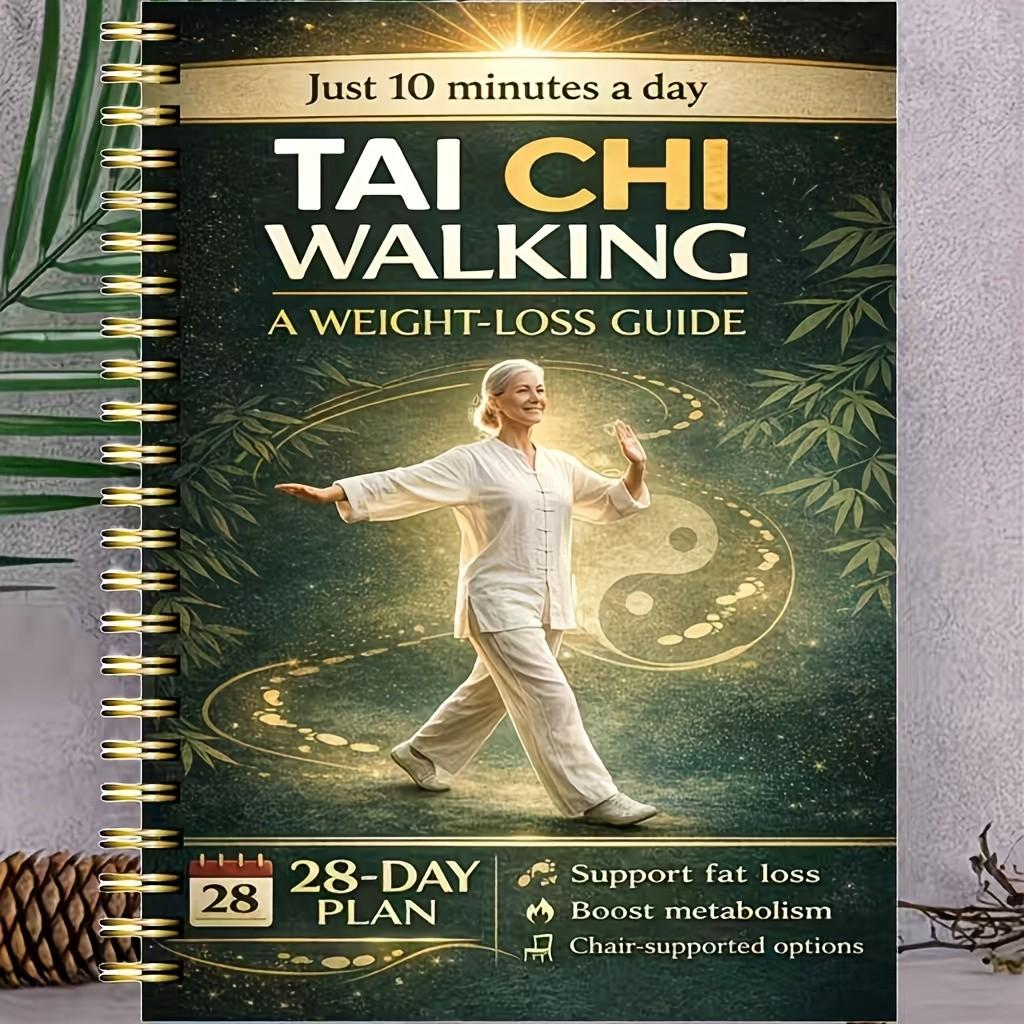 Tai Chi Walking Weight Loss Guide for Seniors, 28-Day Exercise Plan with Chair Support, Low Impact Joint-Friendly Workout, Balance Training Poster