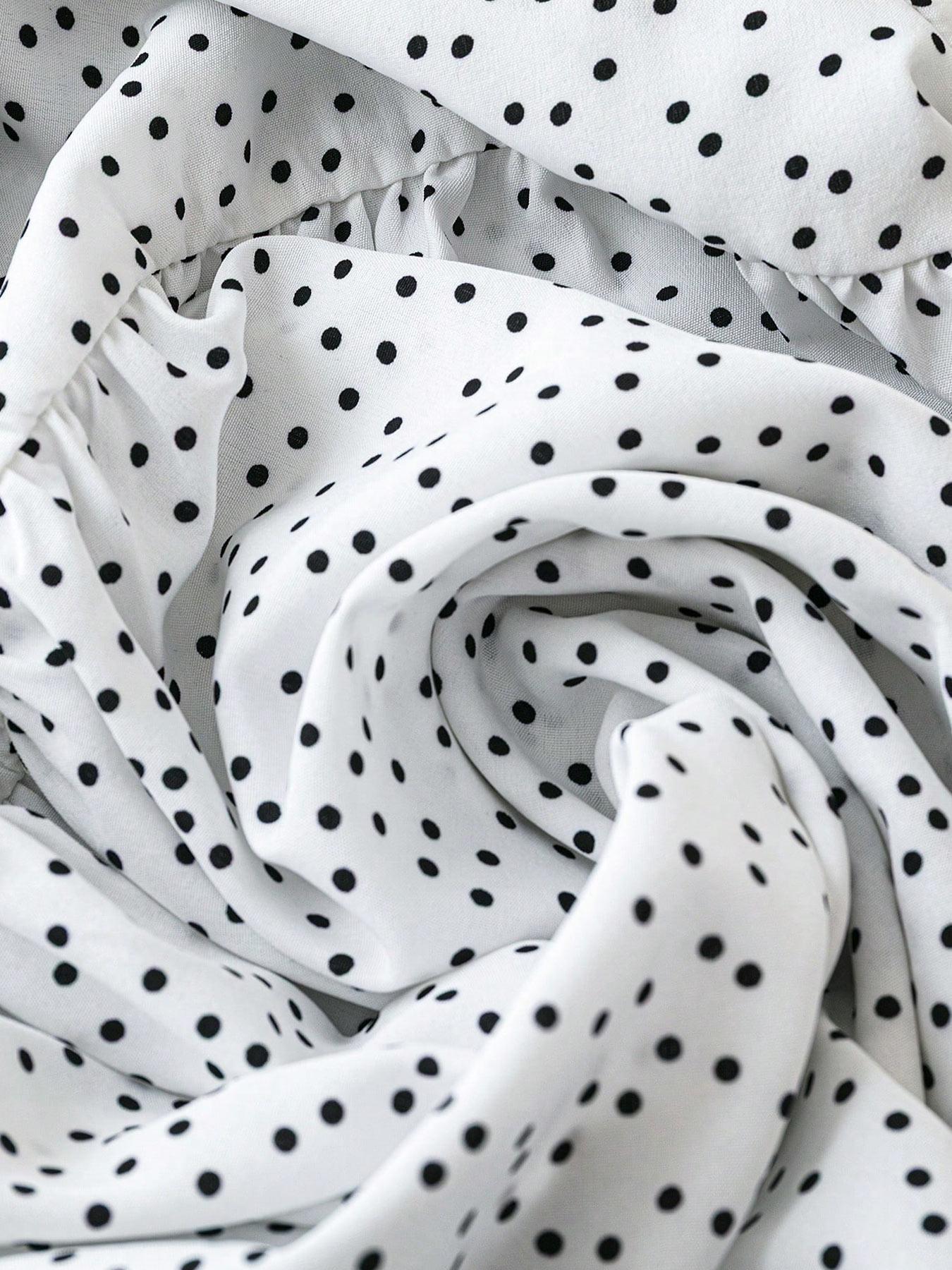 Korean Style Polka Dot Babydoll Top, V Neck + Puff Sleeve Design, Loose Fit Slimming Effect, Pair with Jeans for Summer Fashion