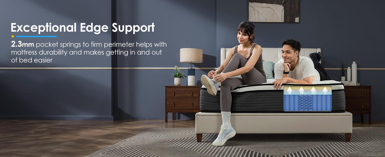 QueenRose Hybrid Mattress in a Box 10/12/14 Inch Individual Pocket Coils Memory Foam Queen/King Bed Firm Support Relieve Back Pain Easy Setup Outdoorfun Sleep Well, Excellent gift for Christmas and New Year