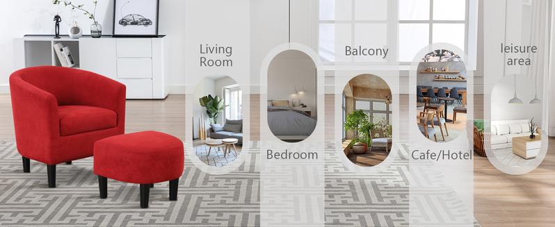 【Summer Turn-Up Flash Sale】Ebello 26" Wide Modern Upholstered Barrel Accent Reading Chair with Foot Rest and Ottoman, Red