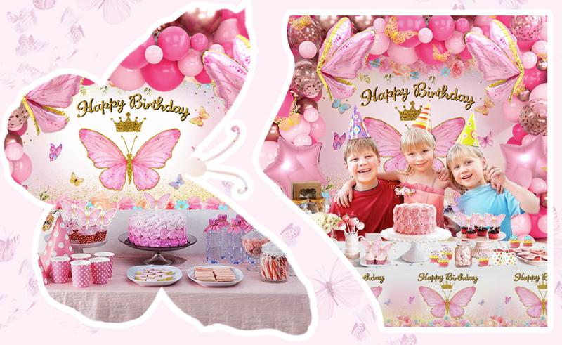 Butterfly Birthday Balloon Arch Kit, 95pcs Purple Pink Butterfly Birthday Party Decoration DIY Set, Lavender Balloons Foil Balloons, Happy Birthday Backdrop Tablecloth, Girl's Birthday Party Balloon Garland, Party Supplies, Father's Day Gift