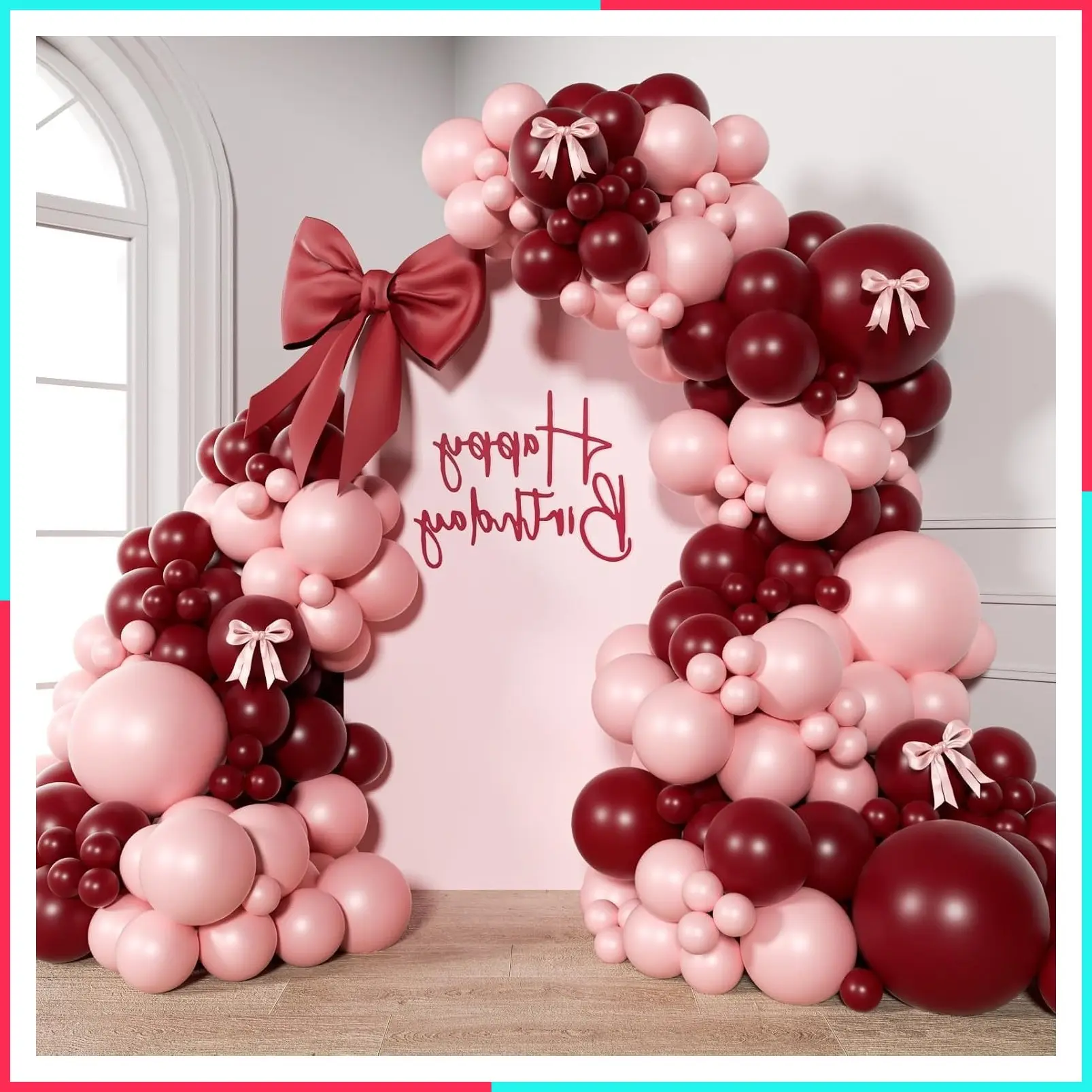 137pcs Burgundy Balloon Arch Kit with Maroon and Pink Balloons