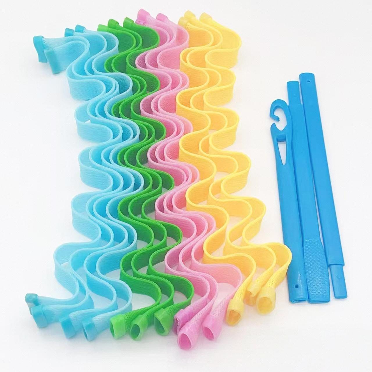 28-piece Wavy Heatless Curler Set, including styling hooks, can create various hairstyles, a perfect Valentine's Day gift for girlfriends, easily achieve perfect hairstyles without heating (45cm, mixed colors)