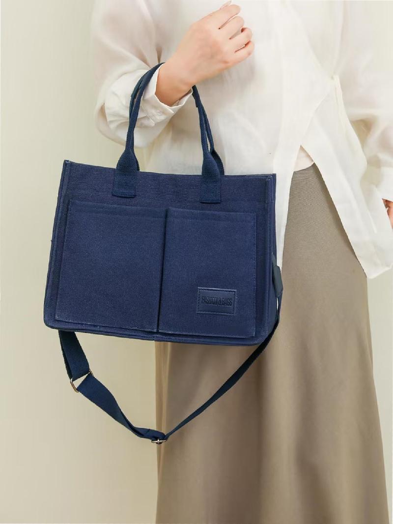 Women's Spring Plain Color Large Capacity Tote Bag, Casual Trendy Multi-pocket Design Shoulder Bag, Fashion Crossbody Bag, Commuter Crossbody Bag for Trip & Business & School, Lightweight Work Bag