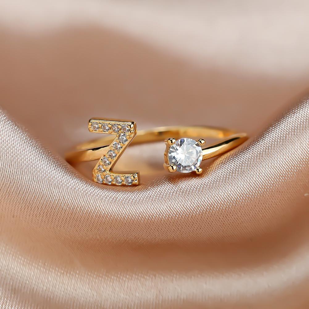 New rose gold letter ring, white diamond open ring accessory, unique personalized finger ring