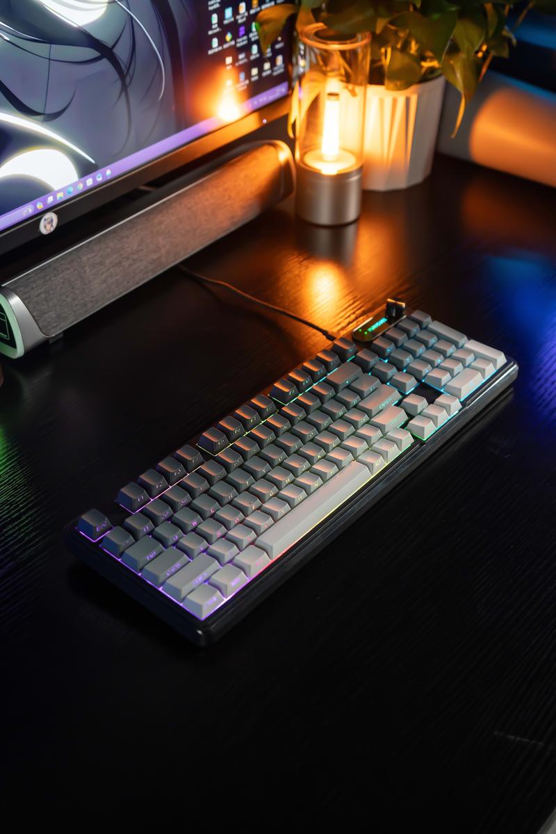FURYCUBE IP98 Foudation Keyboard, 98 keys with Knob Transparent Keycaps Tri-Mode BT/2.4GHz/USB-C Cute Classic Keyboard with Number Pad, Media Knob Custom Mechanical Feel Keyboard, RGB Backlit Work/Office/Gaming Silent Keyboard, Budget Gift
