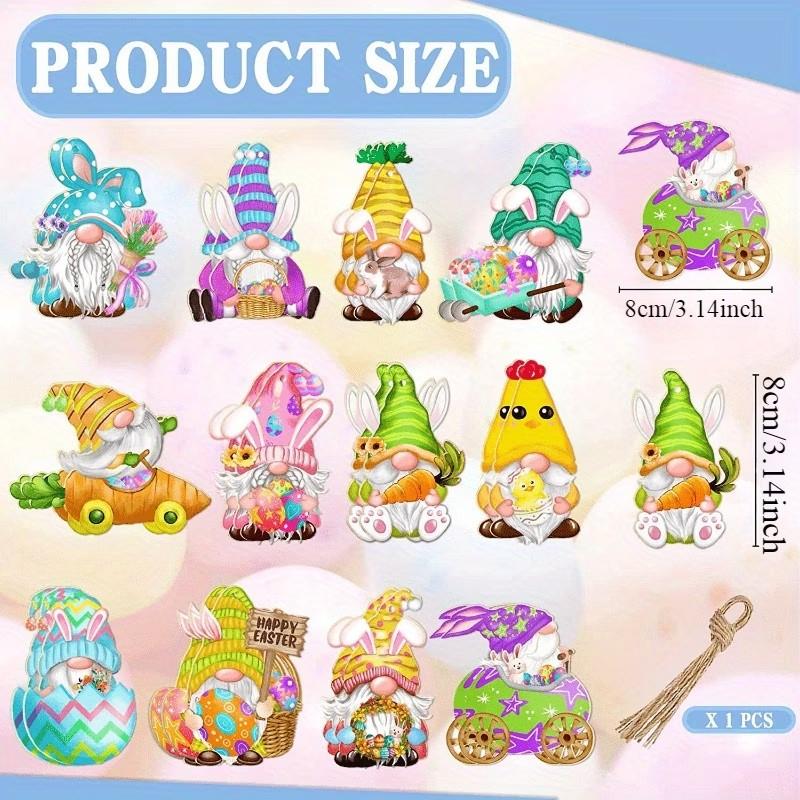 24 Piece Easter Holiday Wooden Hanging Decorations with Bunny and Egg, Mdf Craft Ornaments for Festive Home Decor, Wooden Gnome Decorations