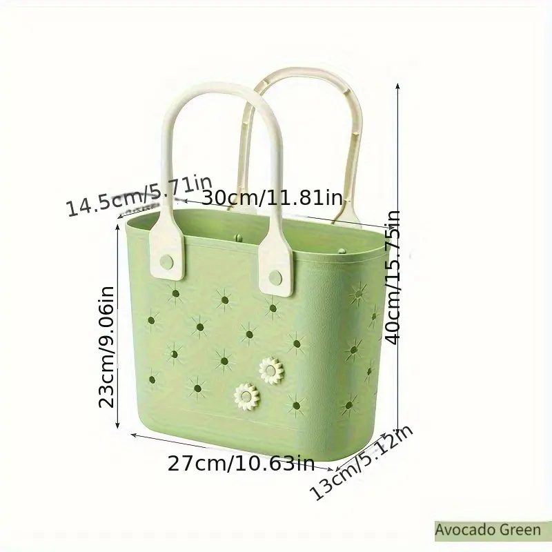 Beach Shower Caddy, Large Waterproof Durable Bath & Shower Organizer Basket with Handles, Outdoor/Indoor Mesh Storage for Toiletries, Drainable Sand & Water Resistant, Beige & Green, Portable Travel Essential Resort Vacation Essentials Shelf Baskets
