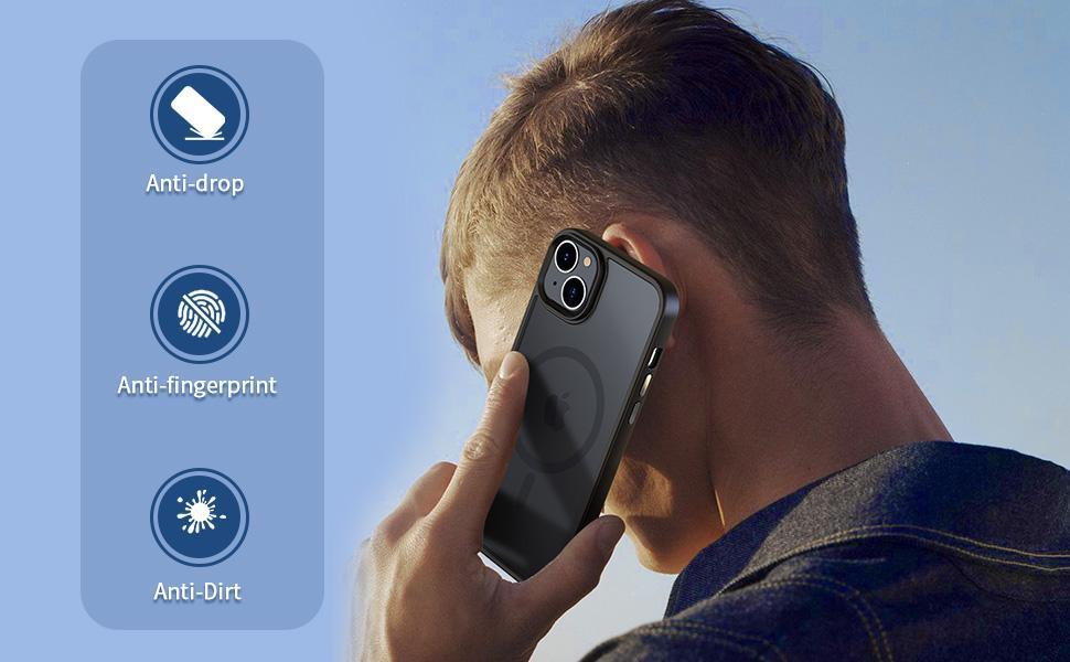 Magnetic Case for iPhone 13 & iPhone 14 6.1 inch-Compatible with MagSafe & Magnetic Car Phone Mount,Anti-Fingerprint TPU Thin Phone Cases Cover Protective Shockproof (Matte Black) | Anti-Fingerprint, TPU, Cover, Protective