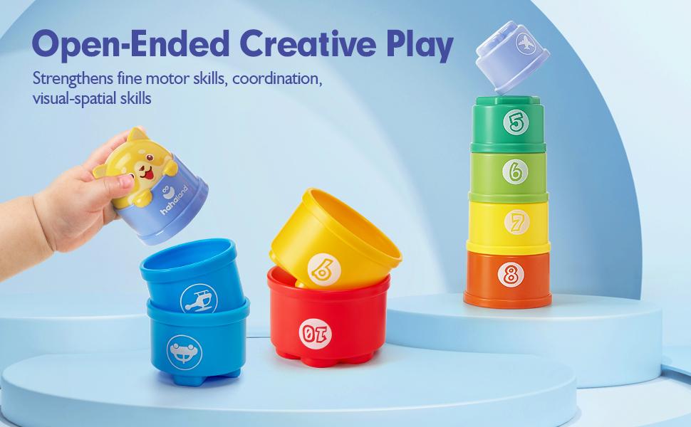 hahaland Stacking Cups Toys for Toddlers 1-3y - Toddler Toy Age 1-2 Learning Montessori Toys for 1 Year Old Boy Birthday Gift Baby Stacker Cups 12-18 Months