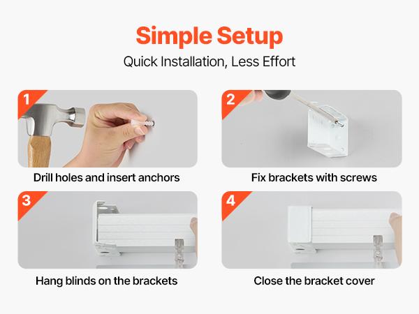 VEVOR Box Mounting Brackets, 2 Pcs, Box Blind Bracket for Window Blinds, Fit for 1.5x 2.25 inch Headrails, with Self-Tapping Screws and Expansion Tubes, Sturdy Iron, for Blinds Installation, White