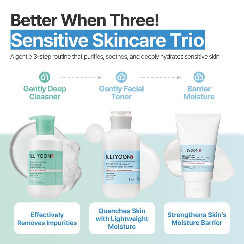 Sensitive Skincare Trio (Facial Cleanser, Milky Toner, Cream) | Hypoallergenic & Gentle on Sensitive Skin, Instant Hydration, Vegan Moisturizers for All Skin Types (8.45 fl.oz + 8.45 fl.oz + 6.76 fl.oz)