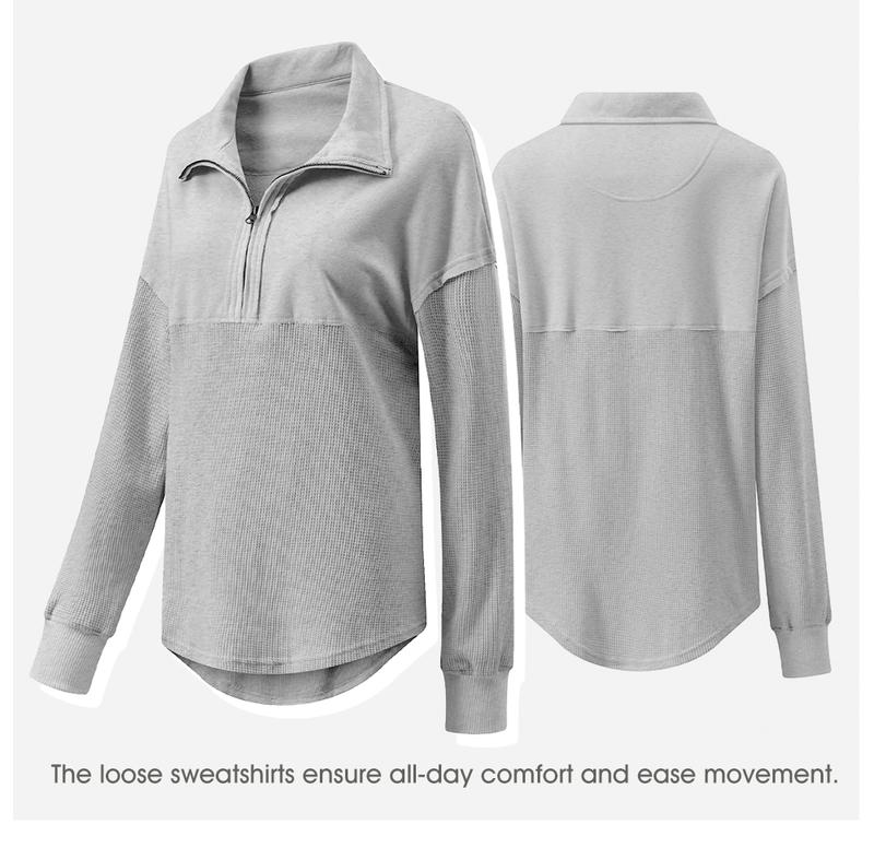 SHEWIN 2025 Women's Fall Clothing Oversized Waffle Knit Half Zip Pullover Soft Polyester Blend Long Sleeve Sweatshirt Cozy for Fall Outfits & Casual Wear - Knitwear