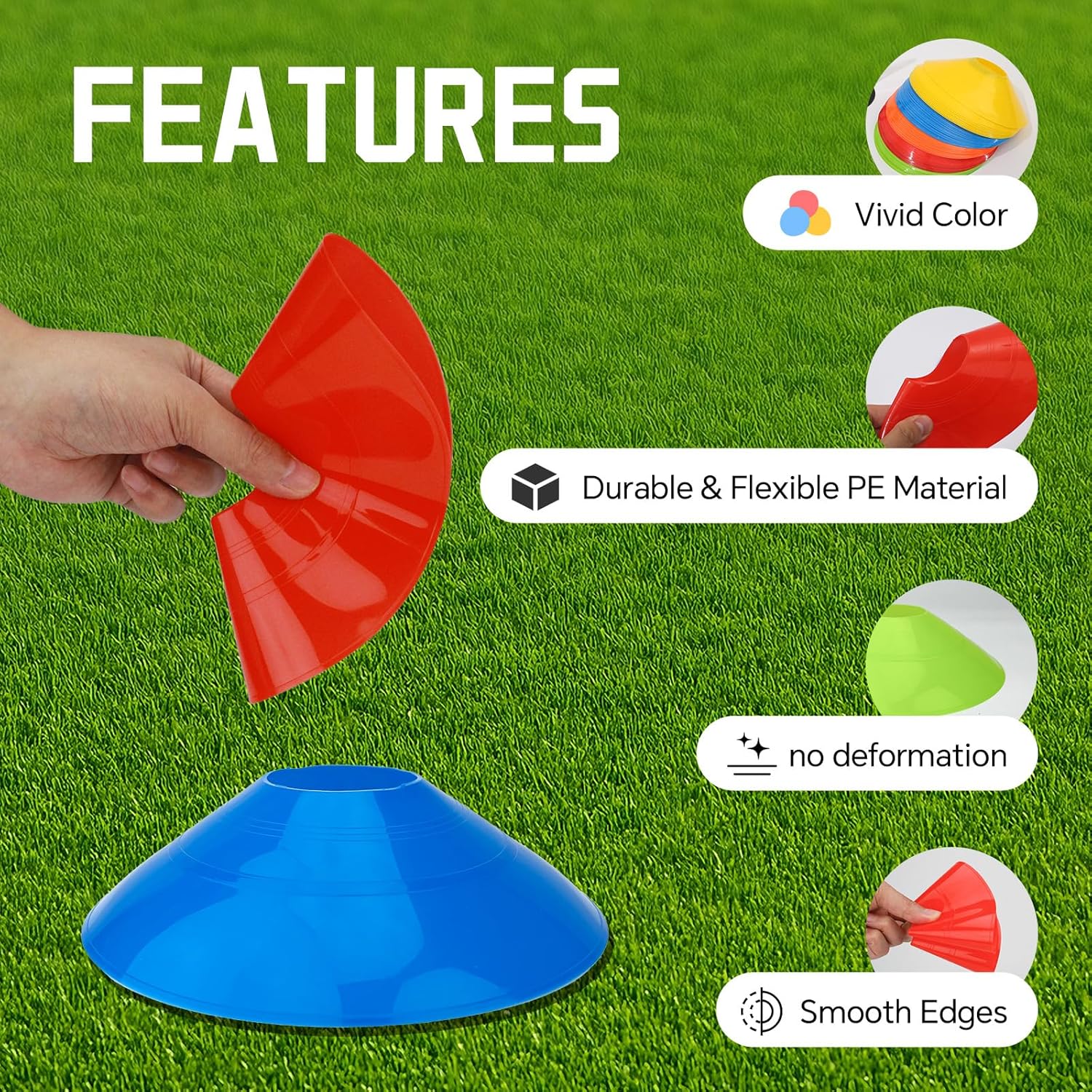 60/120 Pack Soccer  Cones, Football  Cones  Field Marker Agility Cones with Carry Bag and Holder for Drills, Basketball, Coaching, Practice Equipment, 5 Color