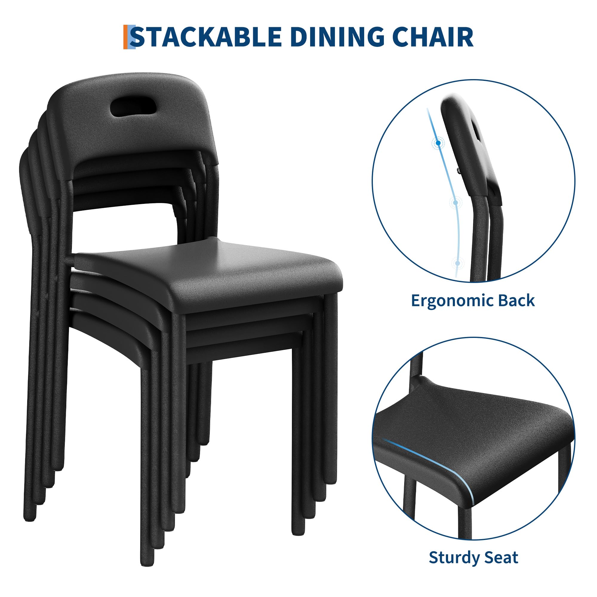 Dining Chairs, Stackable Modern Kitchen Chairs, Plastic Dining Room Chair with Metal Legs, Easy Assembly, Waterproof & Stain-Resistant, Suitable for Indoor and Outdoor