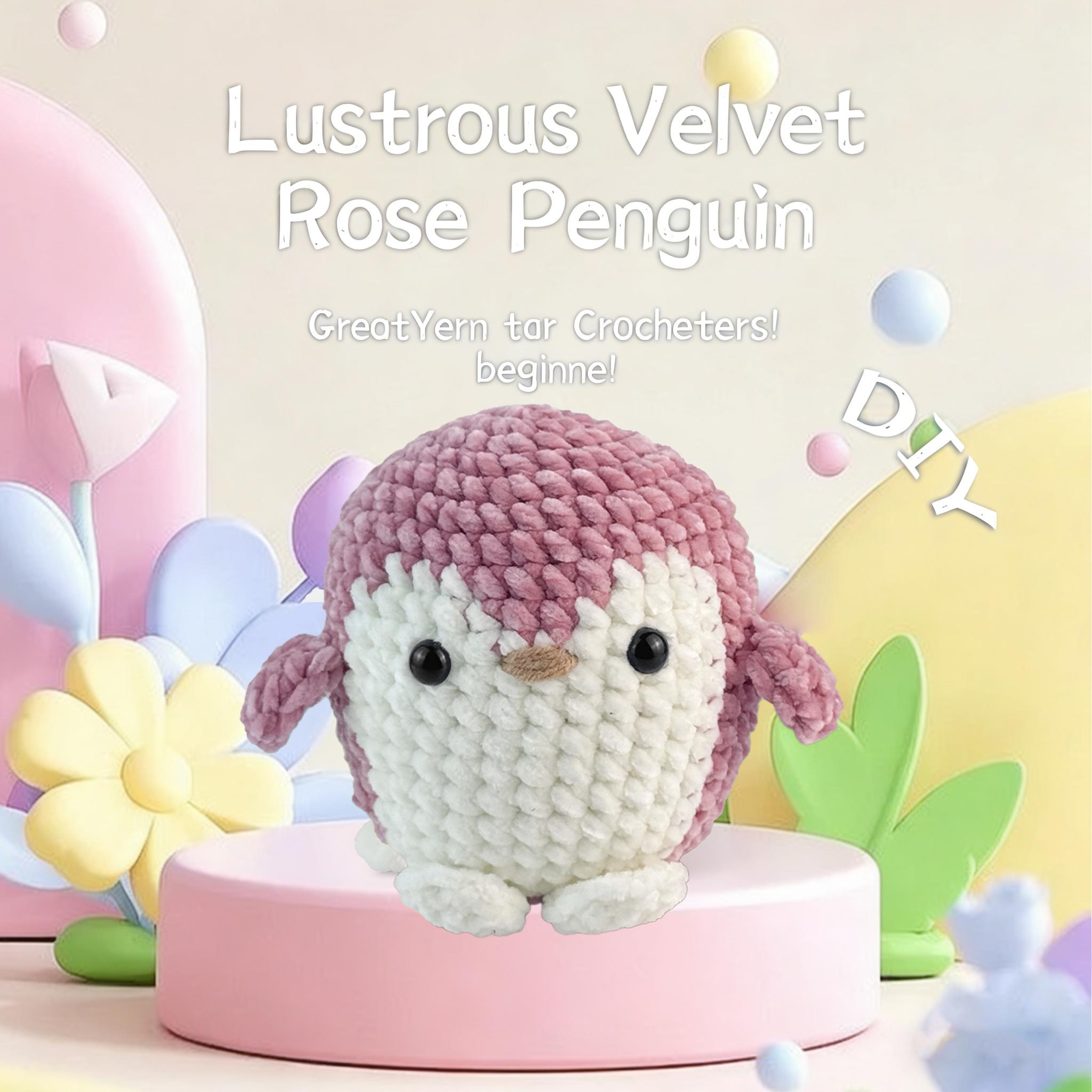 Beginner DIY Crochet Kit, Cute Shiny Plush Penguin, Easy to Learn, Perfect for Doll Gifts, Stress Relief, Knitting Learning, Includes Video Tutorial